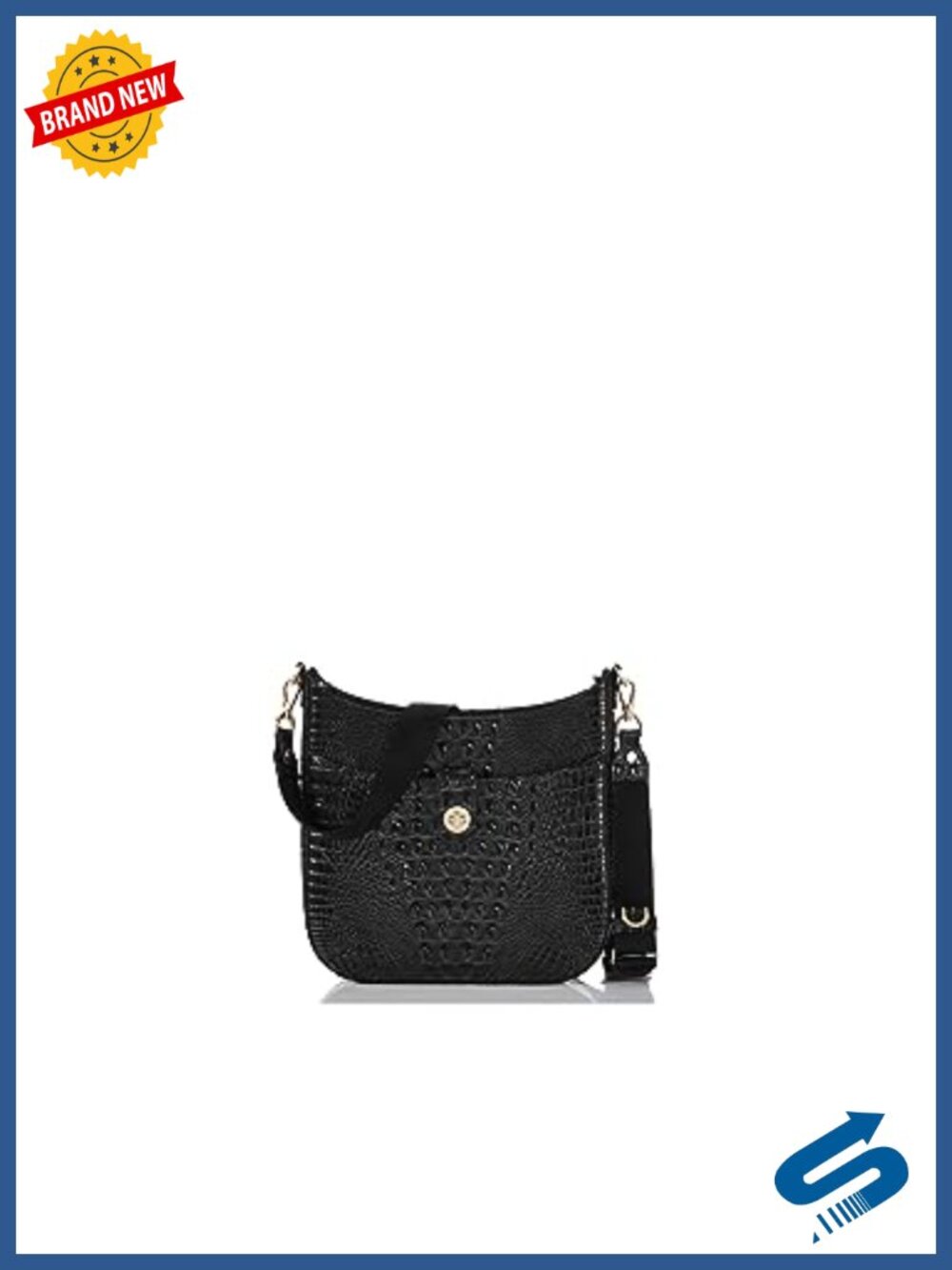 Leather Crossbody Bag with Webbed Strap and Zip Top Closure